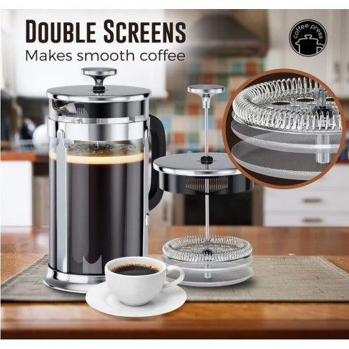 French Coffee Press, 32oz Stainless Steel Coffee Maker, Double Filter, 2 Bonus Screens (8 Cup) French Coffee Press, 32oz Stainless Steel Coffee Maker, Double Filter, 2 Bonus Screens (8 Cup)